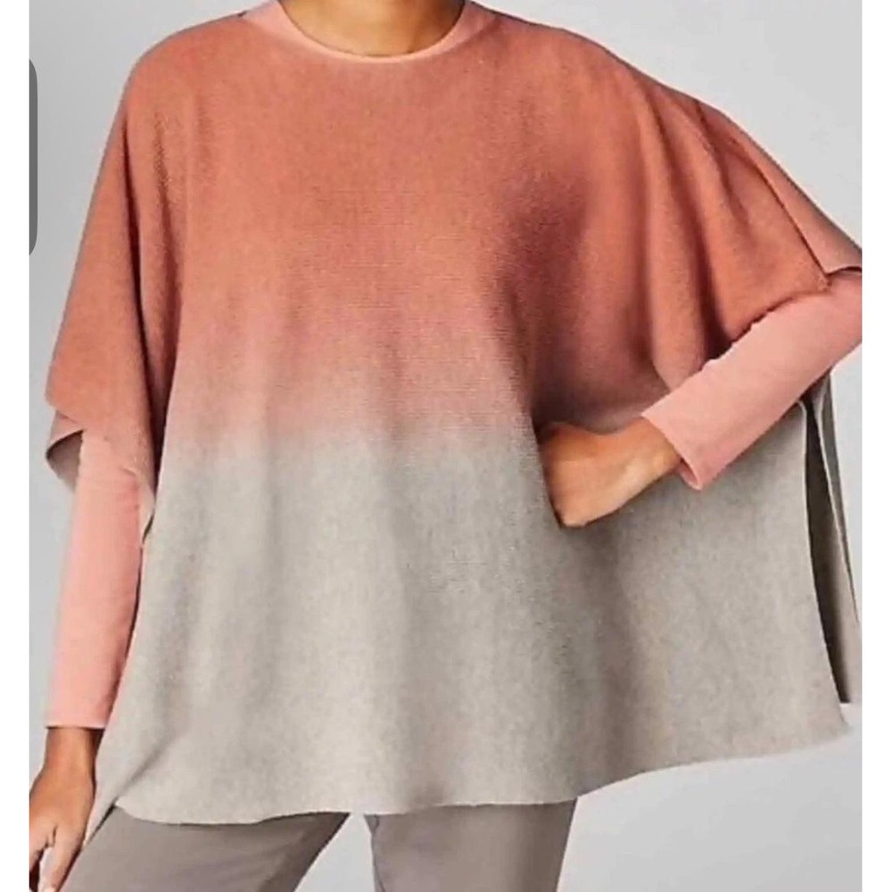 Pure Jill J Jill Women Orange Gray Ombre Cotton Knit Poncho Sweater One Size